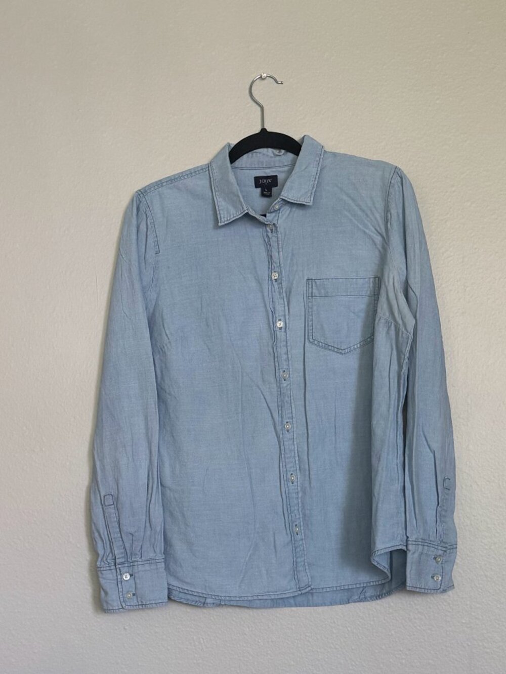 J.Crew Re-Imagined Cotton Chambray Button Down Shirt Light Blue L